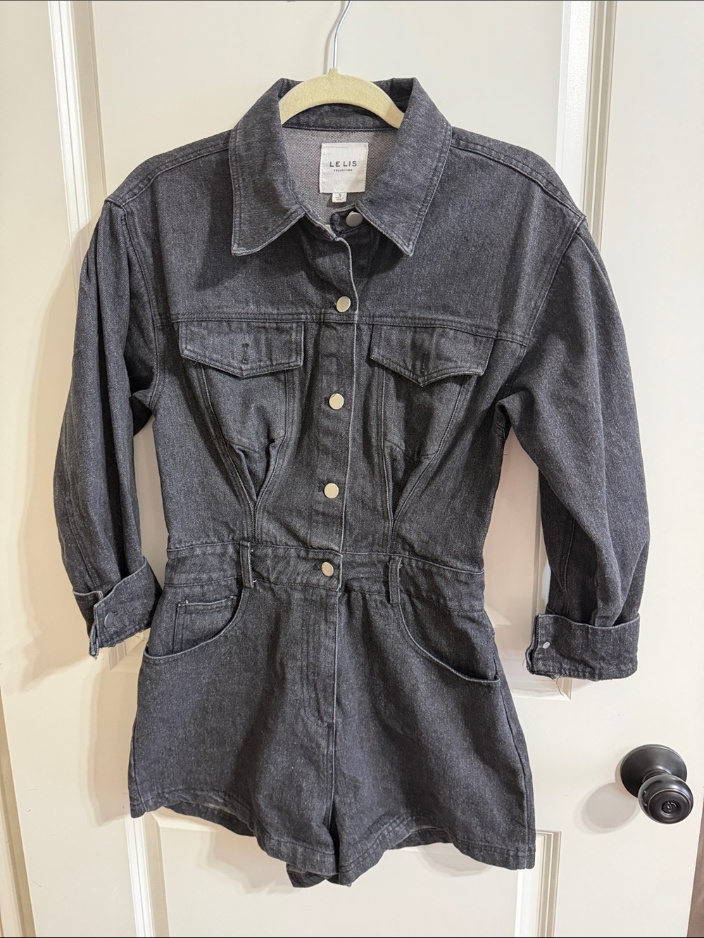 Le Lis Charcoal Black Denim romper long sleeve size small